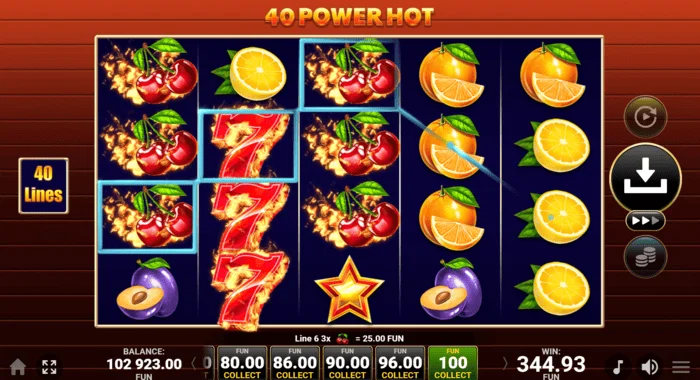 40 Power Hot Coin Boost câștig în jocul de bază